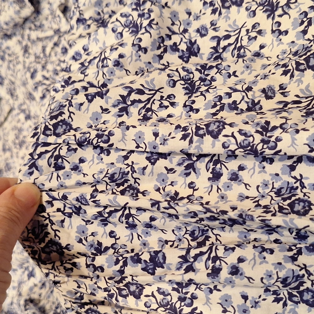 H&M Ruffle Wrap Dress Lg Blue Floral Puff Sleeve V-Neck Cotton Mini Preppy BW - Picture 10 of 12